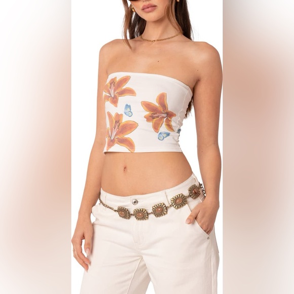 Edikted Tops - Edikted Tiger Lily Print Cotton Tube Top